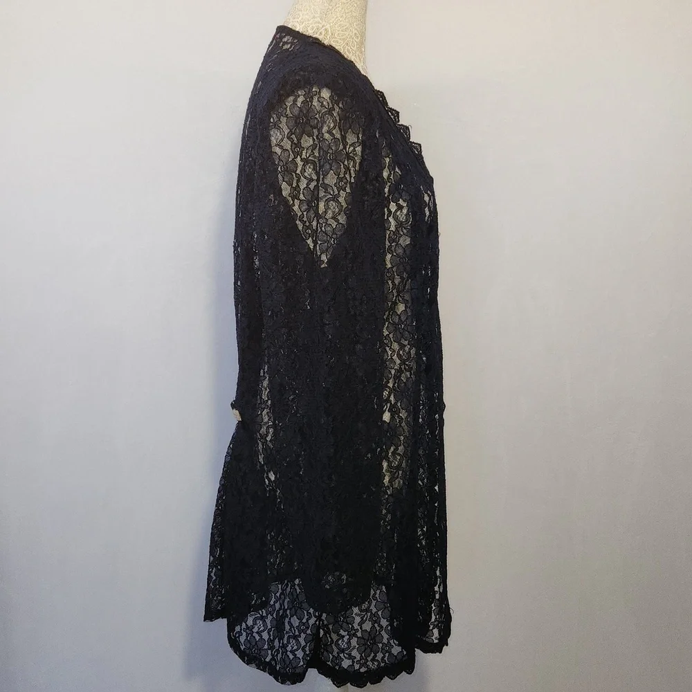 Beautiful U Women L Navy Blue Crochet Lace Scalloped Hem Button Front Cardigan